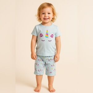 Unicorn Print Kids Pajamas - Blue